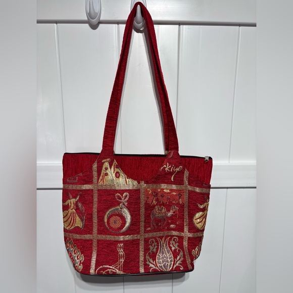 Handbags - Turkish red/gold embroidered tote bag
